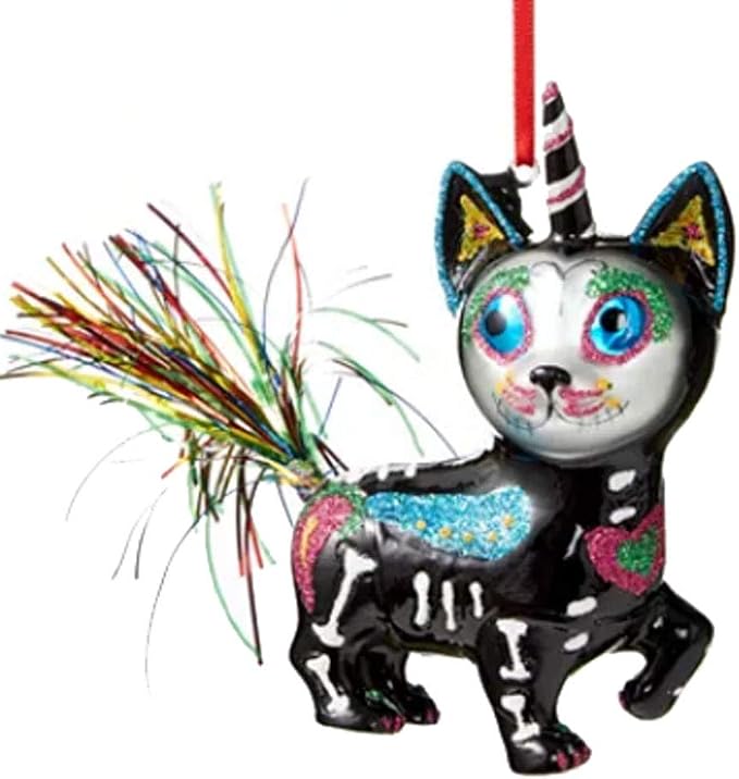 Holiday Lane Day of The Dead Sugar Skull Cat Unicorn Ornament - sugar skull ornament