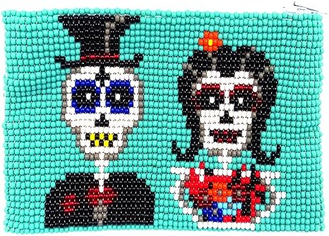 Day of the Dead Skeleton Couple Czech Glass Seed Beaded Coin Purse Zipper Pouch - Womens Fashion Handmade Bags Themed Travel Accessories (Turquoise) - sugar skull handbags for sale