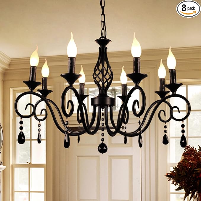 8-Light Crystal Candle Chandelier, 30.7-Inch Black French Country - skull lamp