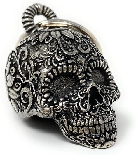 Bravo Bells Sugar Skull Motorcycle Bell - Biker Good Luck Bell - sugar skull ornament