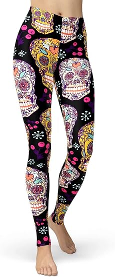 sissycos Women's Sugar Skull Leggings Rose Flower Printed Pants - skull leggings