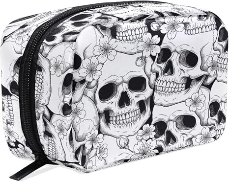 Makeup Pouch Sugar Skull Mexican Floral Halloween Mini Makeup Bag Organizer Travel Zip Toiletry Bag Small Cosmetic Train Case Beauty Bag for Teens Girls Women Black White - sugar skull makeup
