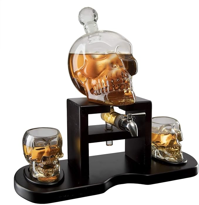 Skull Whiskey Decanter With 2 Shot Glasses, Gothic Halloween Home Bar Decor - skull ashtray