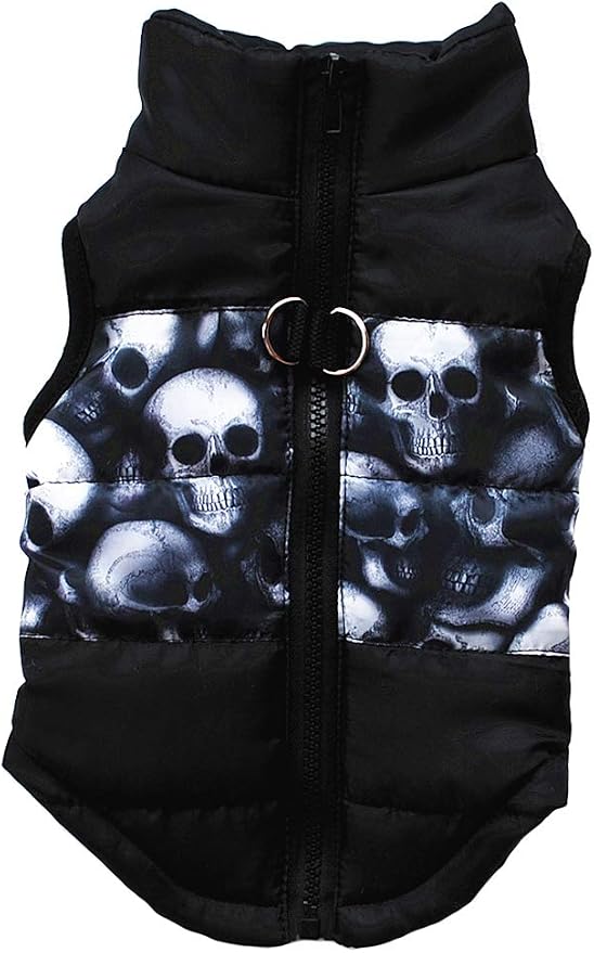 Winter Waterproof Windproof Dog Vest Coat Warm Dog Jacket for Small Dogs Black Skulls L - skull jacket
