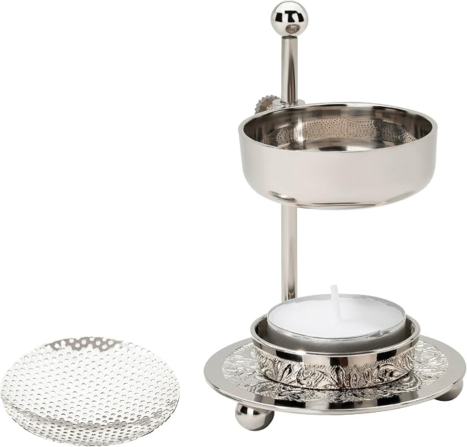 Premium Handmade Nickel-Plated Brass Incense Burner [Silver] with Adjustable Height (4.33 inch) – Includes Screen and Tealight for Perfect Smoking Experience - skull incense burner