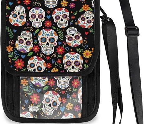 ALAZA Day Of The Dead Sugar Skull Halloween Small Crossbody Wallet Purse Cell Phone Bag Rfid Passport Holder with Credit Card Slots