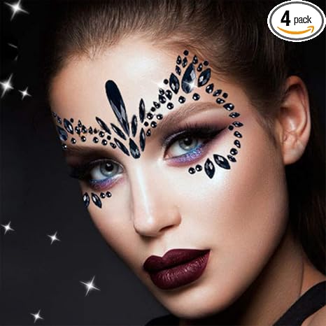 Face Gems Festival Face Jewels Tattoo Stickers, Black - sugar skull makeup