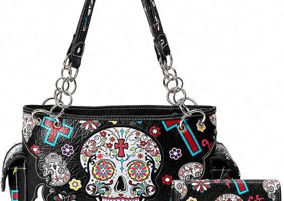 Western Sugar Skull Purse and Wallet Set for Women