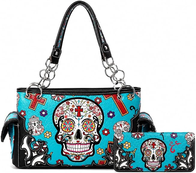Western Sugar Skull Purse and Wallet Set for Women - sugar skull handbags for sale