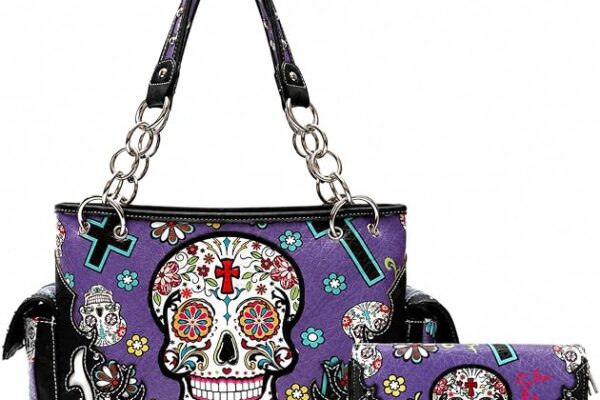 Western Sugar Skull Purse and Wallet Set for Women