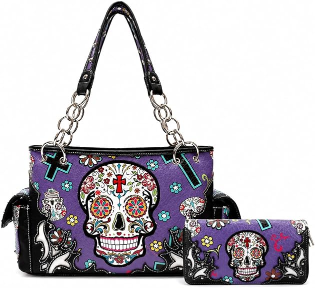 Western Sugar Skull Purse and Wallet Set for Women