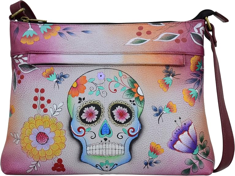 Anna by Anuschka Women's Genuine Leather Medium Crossbody with External Zipper Pocket - sugar skull handbags for sale