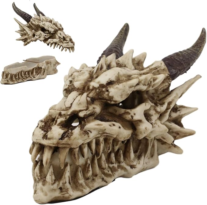 Ebros Gift 9" Long Smoking Nostrils and Eyes Bone Skeleton Fossil Dragon Skull 'Stryker' Incense Stick Burner Sculptural Box Statue Home Aromatherapy Decorative for Dungeons and Dragons GOT Fans - skull incense burner