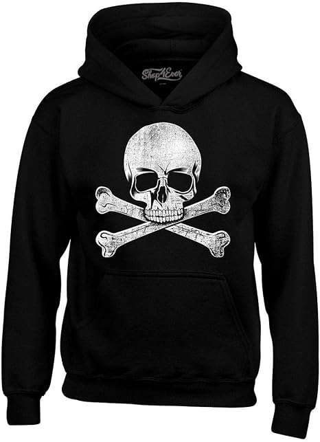 shop4ever Distressed Skull Crossbones Hoodie - skull hoodie