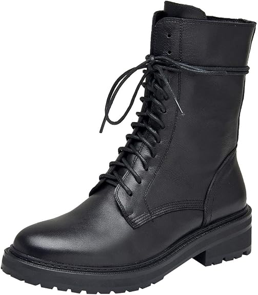rismart Women's Mid Calf Military Boots Leather Lace Up Motorcycle Combat Shoes - sugar skull costume