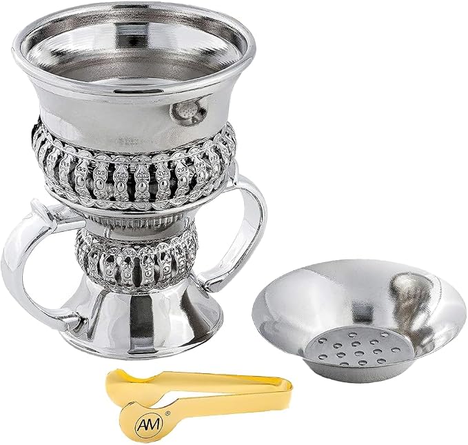 Arabian Regal Charcoal Incense Burner Kit with Accessories, Silver - skull incense burner