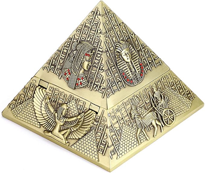 Hipiwe Windproof Metal Pyramid Ashtray - Vintage Egyptian Style Cigarette Ashtray Holder with Lid, Desktop Tobacco Ash Tray for Outdoor Indoor, Patio, Office, Home Decorative Art, Bronze - skull ashtray