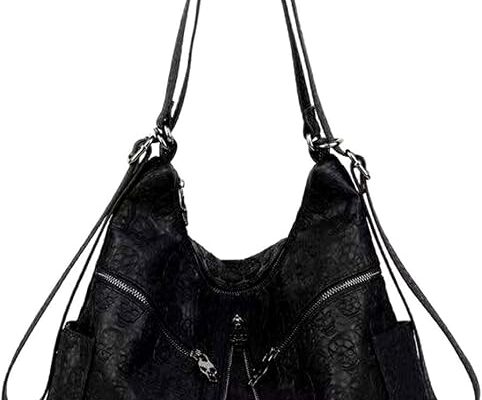 Downupdown Skull Handbags Women Tote Bags Skull Print Leather Shoulder Crossbody Bag Studded Satchel Purse Gothic Backpack