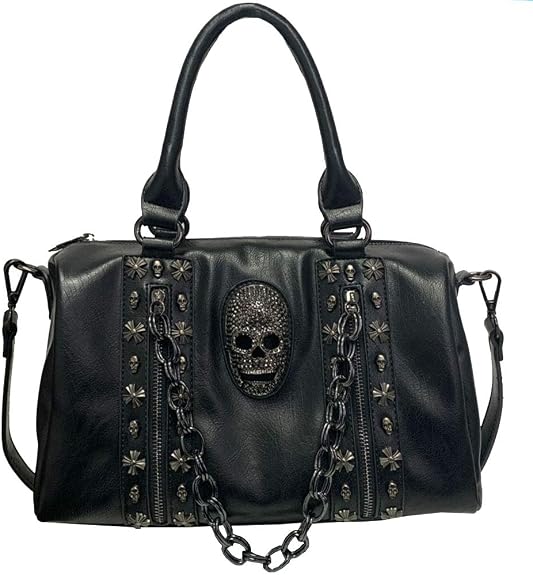 Women Skull Chain Handbag and Purse Gothic Rivet Tote Satchel Shoulder Bag - sugar skull handbags for sale