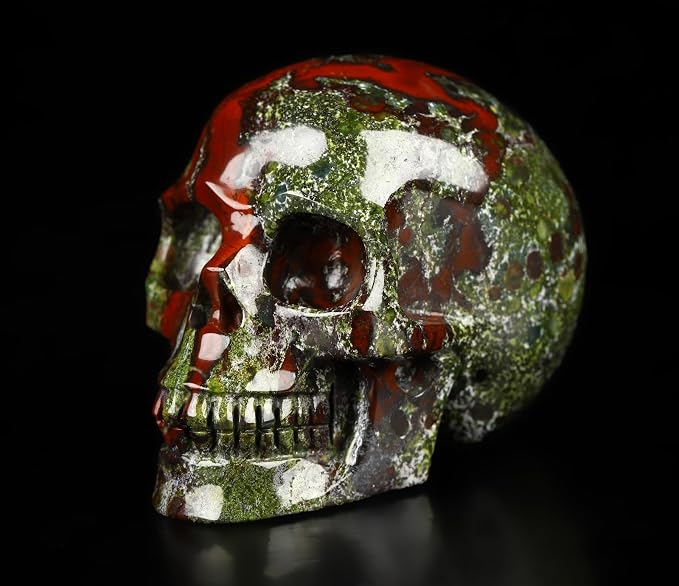 Skullis 2.0" Dragon Blood Jasper Crystal Skull, Hand Carved Gemstone Fine Art Sculpture, Reiki Healing Stone Statue.1482 - skull figurine