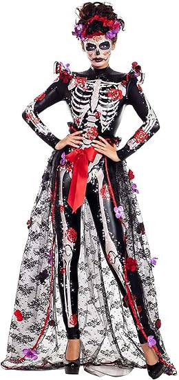 Party King Womens Party King Women's Rosas Day of the Dead Costume - sugar skull makeup