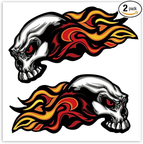 2 x Vinyl Stickers Skull Head Fire Flames Scary Horror Decals Car Motorcycle Helmet B 35 - skull sticker