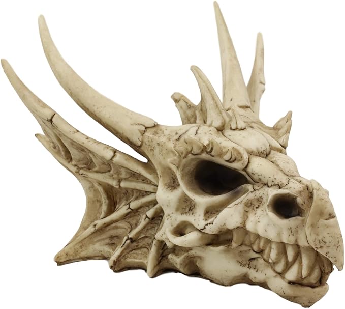 Ebros Gift Jurassic Grendel Elder Dragon Head Skull Realistic Fossil Statue 9" Long Might and Magic for Medieval Fans Game of Thrones Lovers Dungeons and Dragons Fantasy Decor Figurine - skull figurine