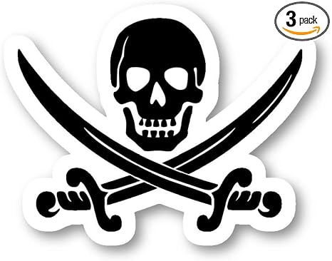 Pirate Sticker Skull and Bones Stickers - 3 Pack - Set of 2.5, 3 and 4 Inch Laptop Stickers - for Laptop, Phone, Water Bottle (3 Pack) S214407 - skull sticker