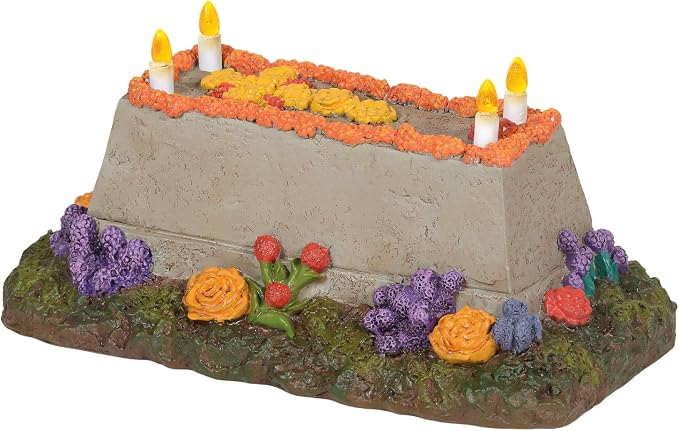 Department 56 Village Collection Accessories Halloween Day of The Dead Memorial Lit Figurine, 2.5 Inch, Multicolor - skull figurine
