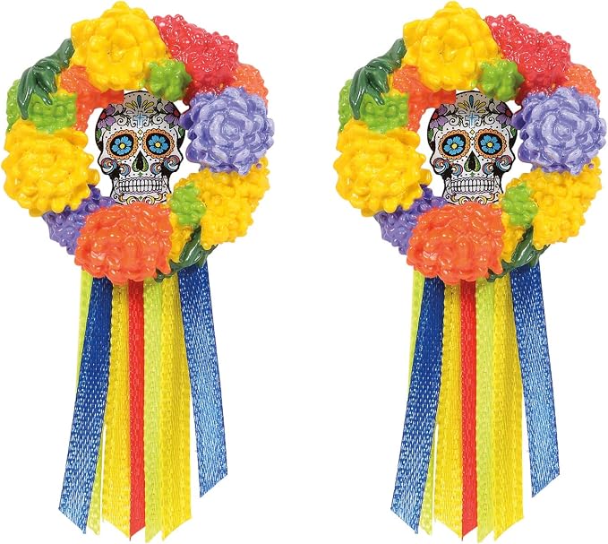 Department 56 Village Collection Accessories Halloween Day of The Dead Wreaths Figurine Set, 0.375 Inch, Multicolor - skull wreath
