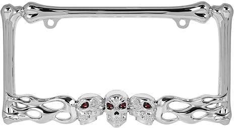 GG Grand General 60466 Chrome Skull Style License Plate Frame w/2 Holes - skull plate