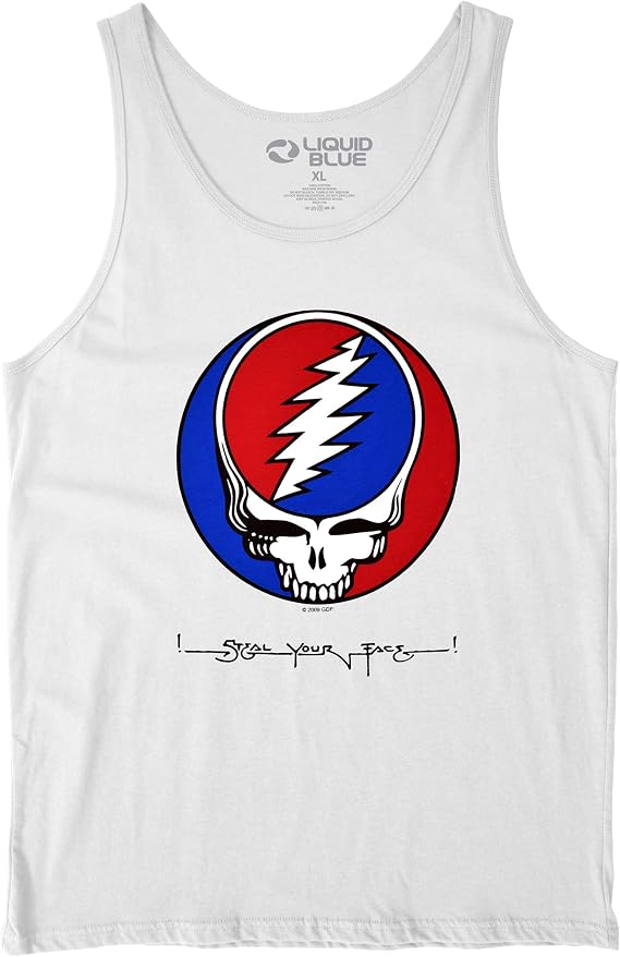 Liquid Blue Unisex Adult Grateful Dead SYF Steal Your Face Tank Top - skull tank tops