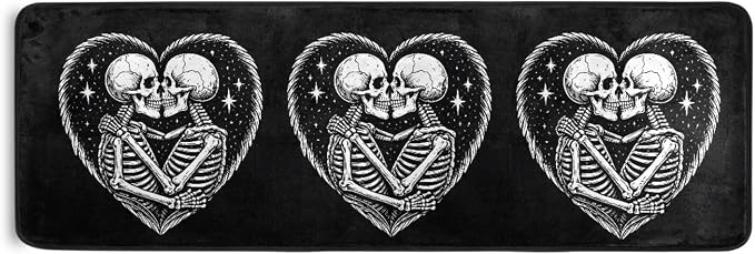 ALAZA Skull Skeleton Love Heart Black Runner Area Rug Non Slip Floor Mat for Hallway Entryway Living Room Bedroom Dorm Home Decor 72×24 inches
