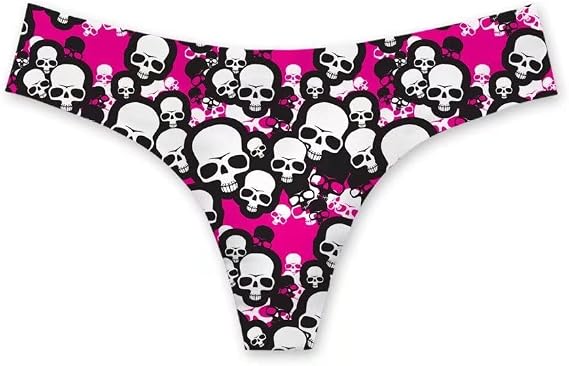 Dellukee Women's Thongs Cartoon Skull Print Stretch Breathable Panties Bikini Underwear - skull swimsuit