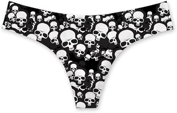 Dellukee Women's Thongs Cartoon Skull Print Stretch Breathable Panties Bikini Underwear - skull swimsuit