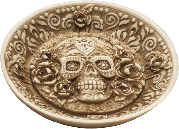 Pacific Giftware Day of The Dead Sugar Skull face Incense Burner Resin Figurine Dish - skull figurine