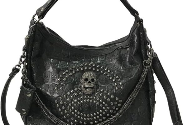 Women Skull Chain Handbag Large Capacity Gothic Shoulder Bag Studded Doctor Rivet Tote Satchel
