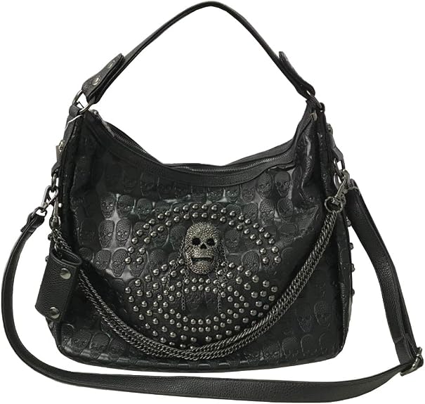 Women Skull Chain Handbag Large Capacity Gothic Shoulder Bag Studded Doctor Rivet Tote Satchel