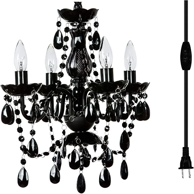 The Original Gypsy 4-Light Plug-in Crystal Swag Chandelier, Black