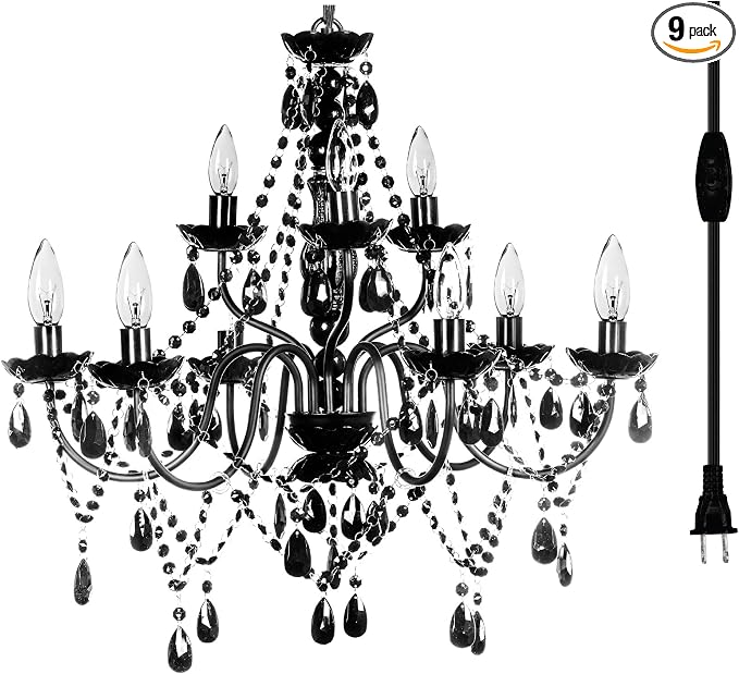 The Original Gypsy 9-Light Plug-in Crystal Swag Chandelier, Black