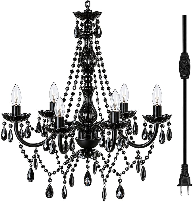 The Original Gypsy 6-Light Plug-in Crystal Swag Chandelier, Black