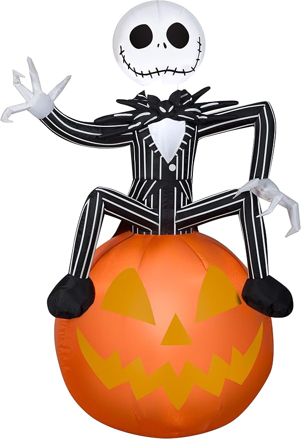 Gemmy 3.5ft Airblown Inflatable Nightmare Before Christmas Jack Skellington on Pumpkin Disney - skull inflatable