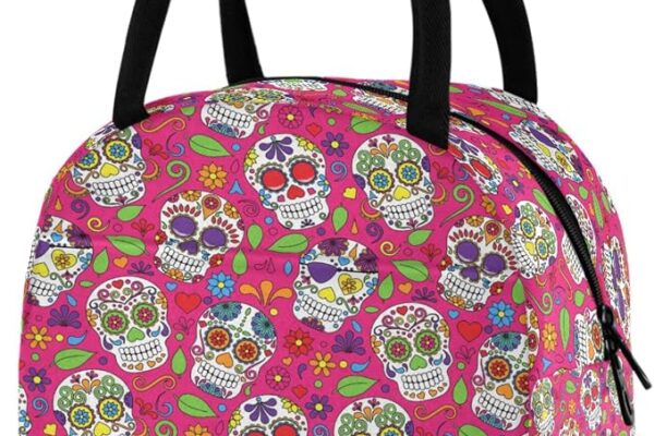 Chic Sugar Skulls Day of Dead Pink Large Insulated Cooler Lunch Tote Bag