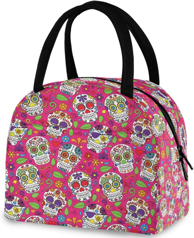 Chic Sugar Skulls Day of Dead Pink Large Insulated Cooler Lunch Tote Bag