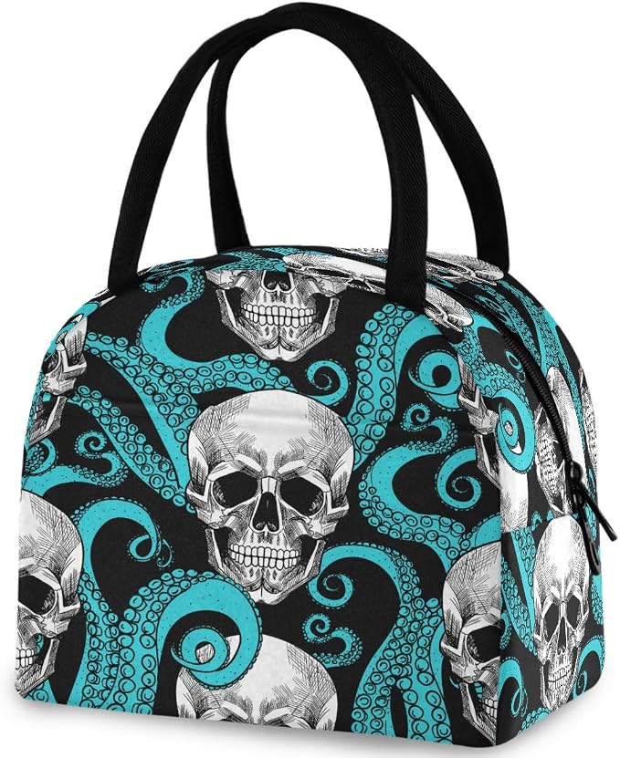Stylish Skull Turquoise Octopus Tentacles Large Insulated Cooler Lunch Bag - skull suitcase