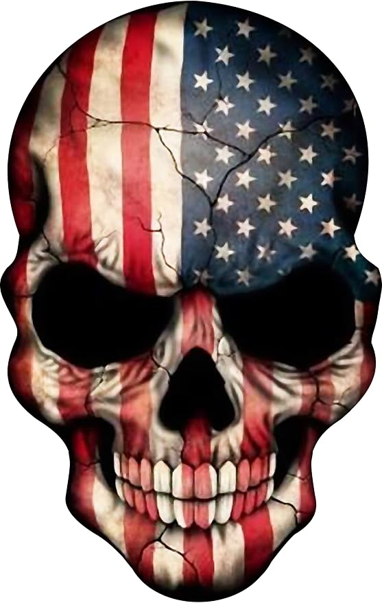 2 Pieces Skull American Flag Stickers, 4 inches - USA Decals, Car Bumper, Motorcycle, Biker, Cool Sticker - skull sticker