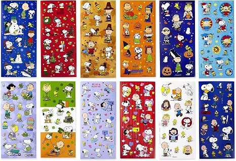 Hallmark Peanuts Stickers, 237 Count (Snoopy, Halloween, Christmas, Easter) - skull sticker