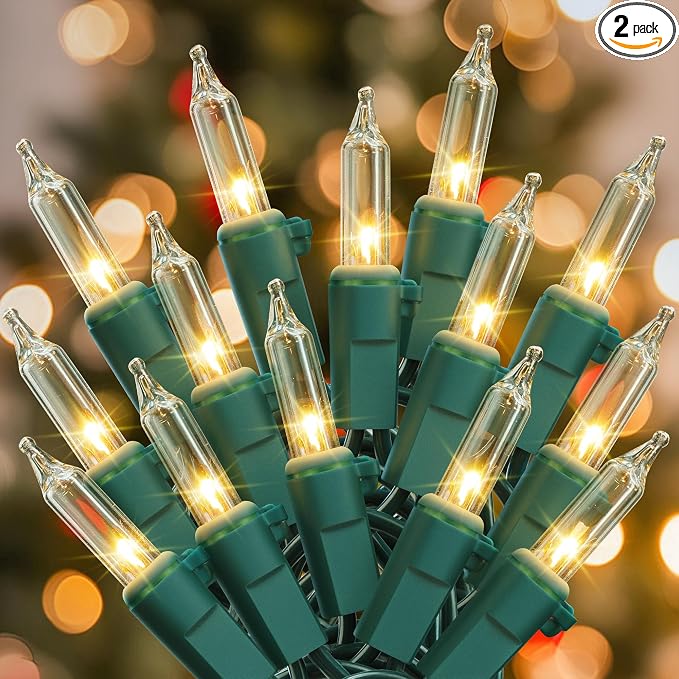 woohaha Christmas Lights,2 Pack 13ft 50 Count Incandescent Bulb Green Wire String Lights Connectable, Mini String Light for Indoor Outdoor Garden Tree Wedding Party Decoration (Warm White) - string light