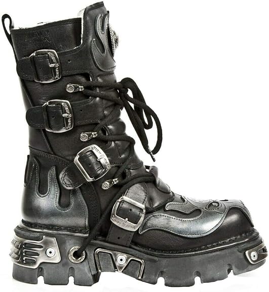 New Rock Unisex 107-S2 Silver Metallic Skull Devil Goth Punk Leather Calf Boots 38 - sugar skull costume