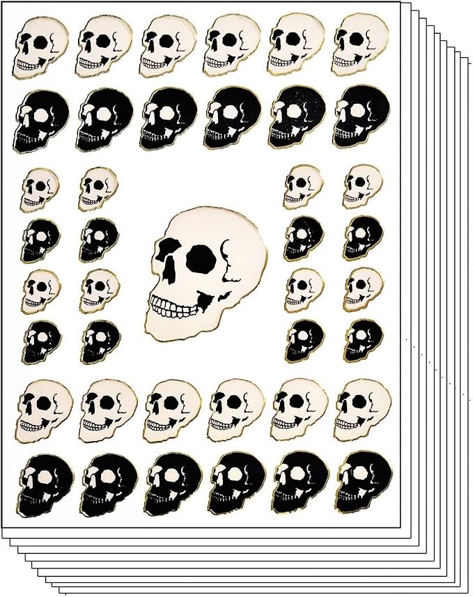 Stickers Glitter Pack 10 Sheets Black White Skull Sticker Vinyl Decal Label Decor Craft DIY Scrapbook Book Album Diary Supplies Classroom (02) - skull sticker
